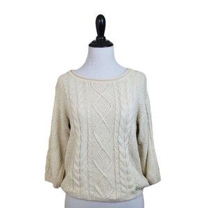 I Love H81 Cream Cable Knit Pullover Sweater Small Holiday Festive Christmas